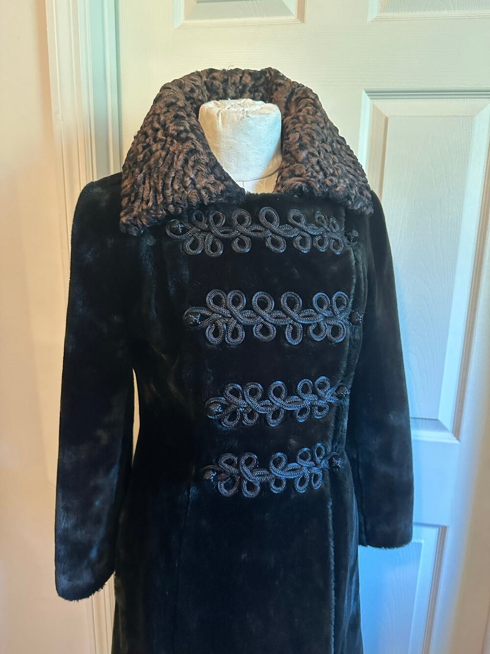 Julius Garfinckle & Co faux fur coat with Persian lamb fur collar